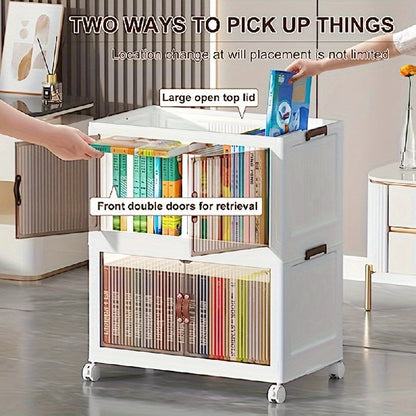 Folding Wardrobe Plastic Storage Box with Doors, Portable Free Standing Box for Books, Snacks, Clothes, Toys, Makeup Items - Set of 5, Stackable Shelf for Bedroom, Study, Living Room, Car - Space Saving Organizer