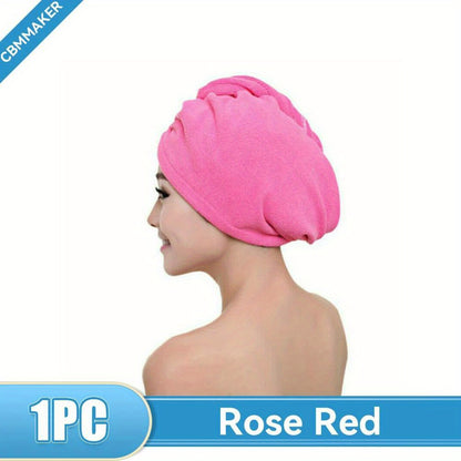 Super absorbent hair towel cap for quick drying hair.