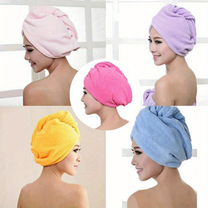 Super absorbent hair towel cap for quick drying hair.