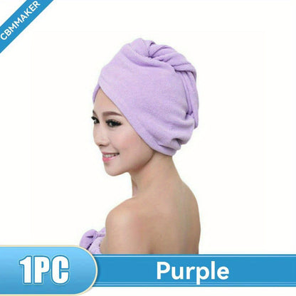 Super absorbent hair towel cap for quick drying hair.