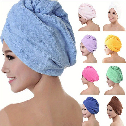 Super absorbent hair towel cap for quick drying hair.