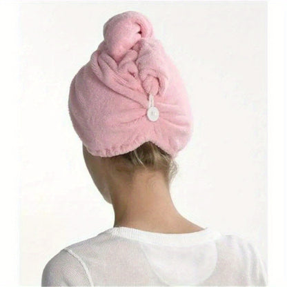 Super absorbent hair towel cap for quick drying hair.