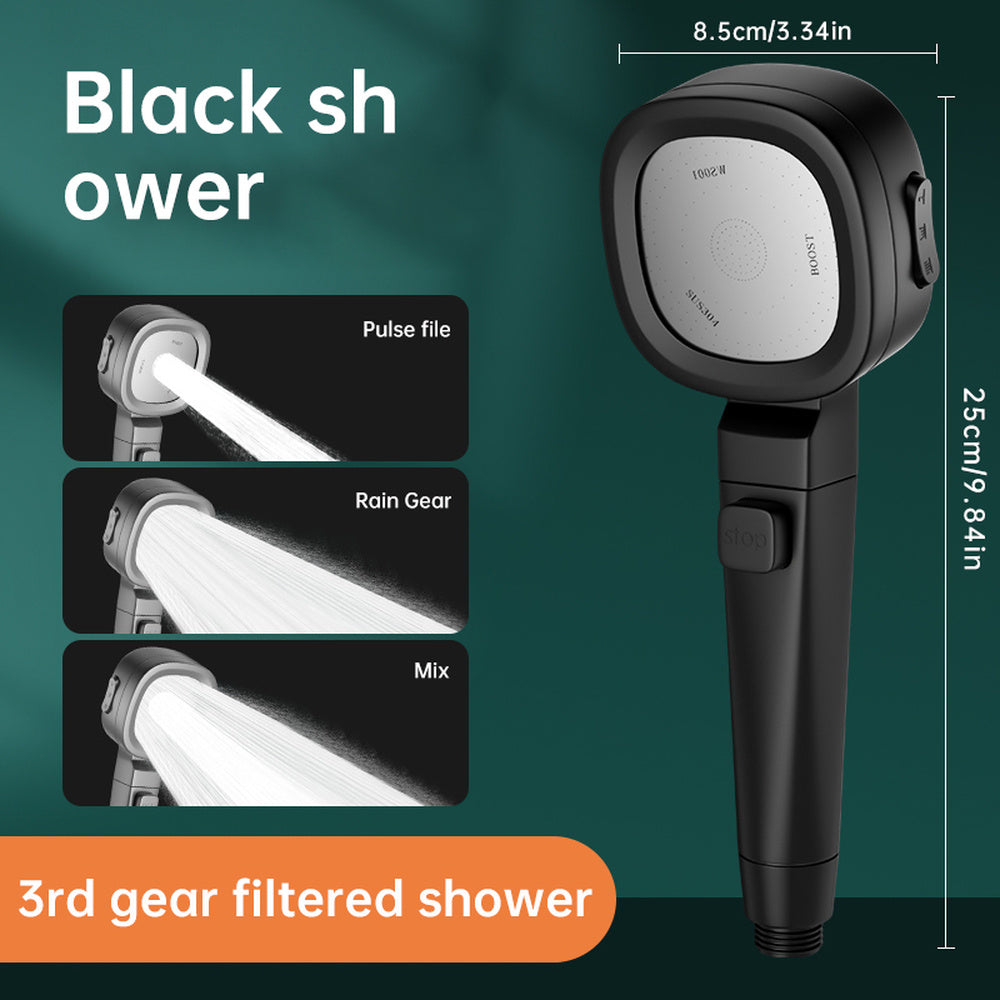 Musurjoy handheld shower head with 4 spray patterns and one touch water stop. Wall mount/insert design with round plastic body. Painted finish with power spray system, no electricity required. Perfect for bathroom or as a gift for Christmas or