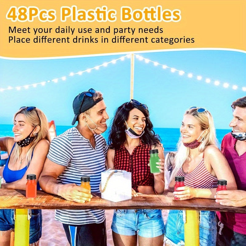 Set of 12 BPA-Free Plastic Juice Bottles with Caps, 4 oz Clear Refillable Containers for Smoothies, Tea, Milk, Coffee - Perfect for Mini Fridges, Reusable & BPA-Free