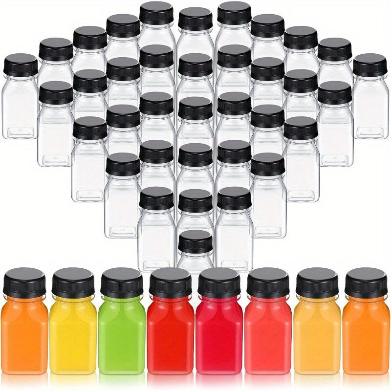 Set of 12 BPA-Free Plastic Juice Bottles with Caps, 4 oz Clear Refillable Containers for Smoothies, Tea, Milk, Coffee - Perfect for Mini Fridges, Reusable & BPA-Free