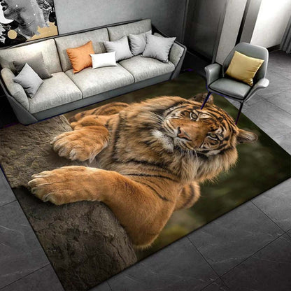 800g/m2 Crystal Velvet 3D Tiger Pattern Area Rug for Living Room, Bedroom, Carpet, Sofa, Coffee Table. Machine washable.