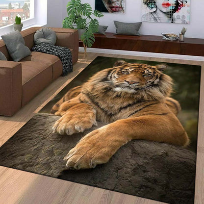 800g/m2 Crystal Velvet 3D Tiger Pattern Area Rug for Living Room, Bedroom, Carpet, Sofa, Coffee Table. Machine washable.