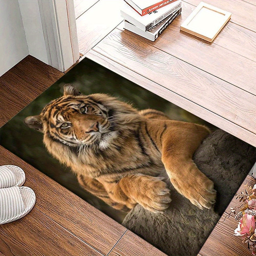 800g/m2 Crystal Velvet 3D Tiger Pattern Area Rug for Living Room, Bedroom, Carpet, Sofa, Coffee Table. Machine washable.