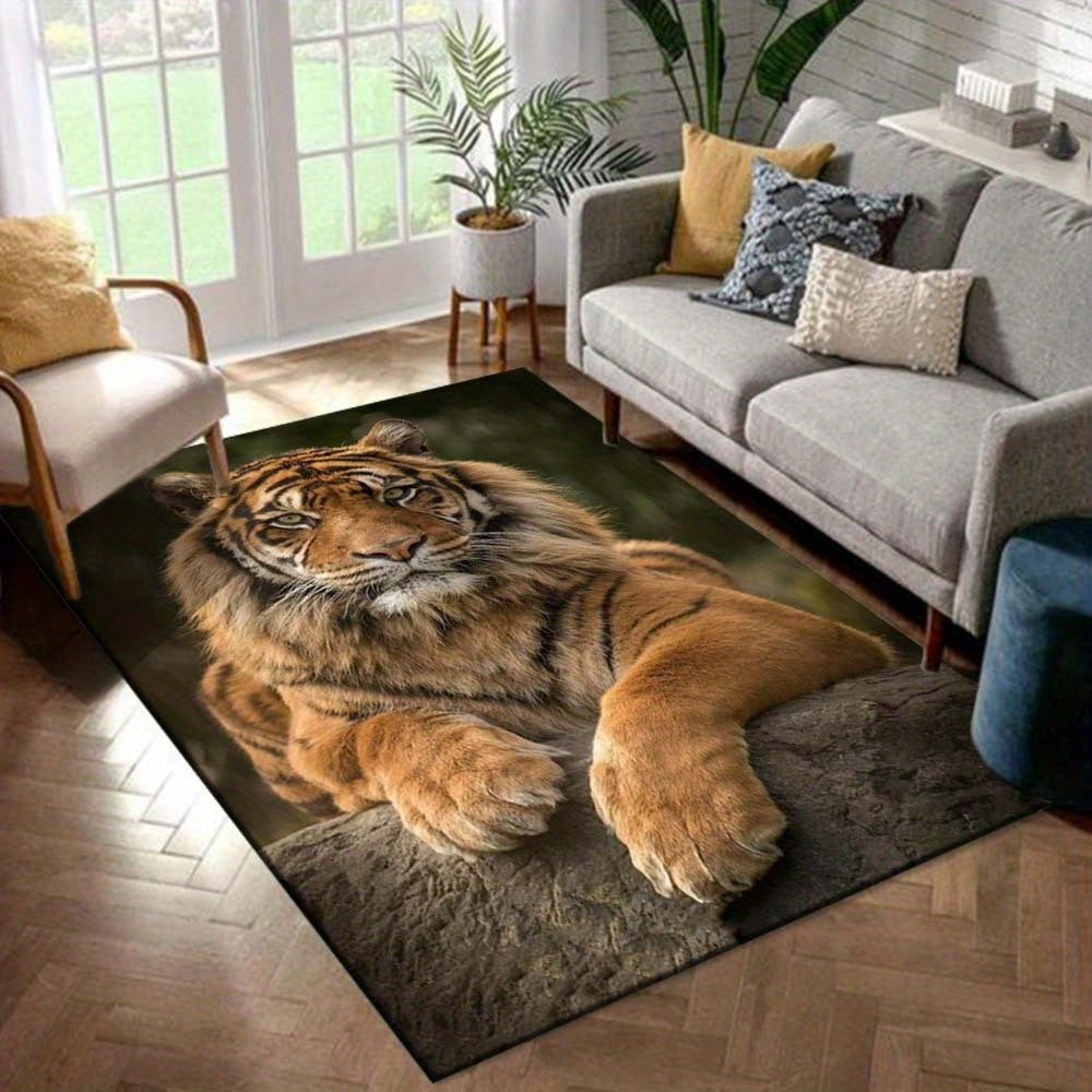 800g/m2 Crystal Velvet 3D Tiger Pattern Area Rug for Living Room, Bedroom, Carpet, Sofa, Coffee Table. Machine washable.