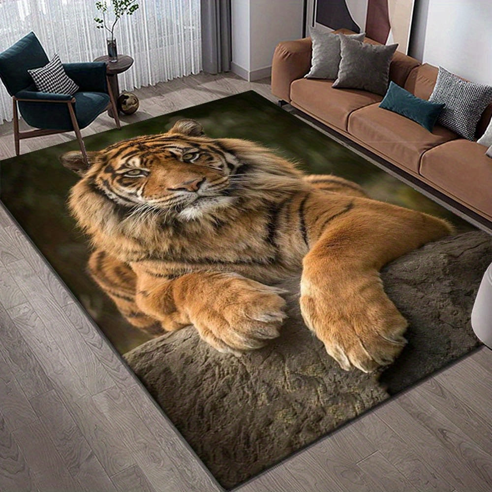 800g/m2 Crystal Velvet 3D Tiger Pattern Area Rug for Living Room, Bedroom, Carpet, Sofa, Coffee Table. Machine washable.