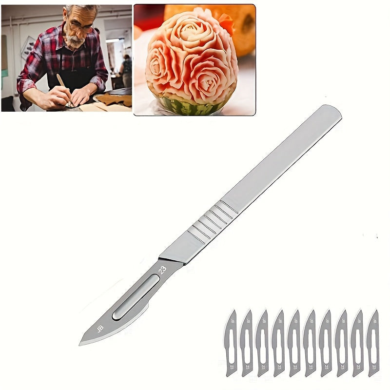 11/22pcs Scalpel handles with sharp carbon steel blades for various uses including callus removal, carving, cutting, and crafts.