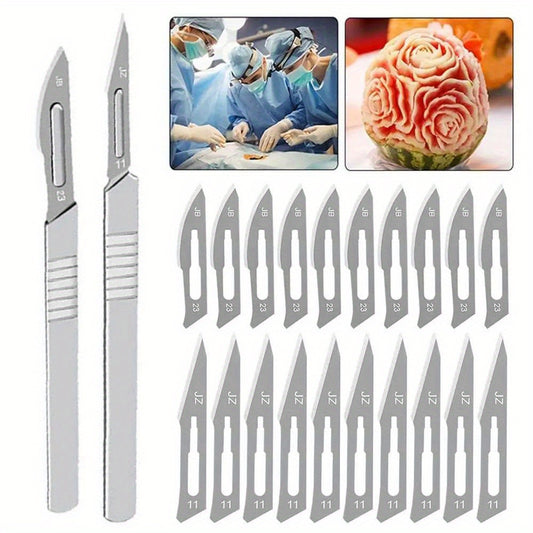 11/22pcs Scalpel handles with sharp carbon steel blades for various uses including callus removal, carving, cutting, and crafts.