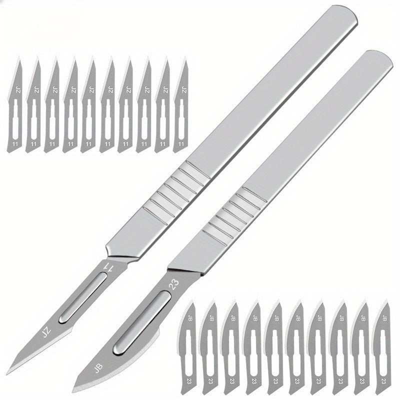 11/22pcs Scalpel handles with sharp carbon steel blades for various uses including callus removal, carving, cutting, and crafts.