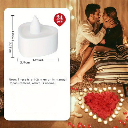 Set of 24 Flameless LED Tea Candles, Battery Operated for Romantic Occasions like Valentine's Day and Weddings