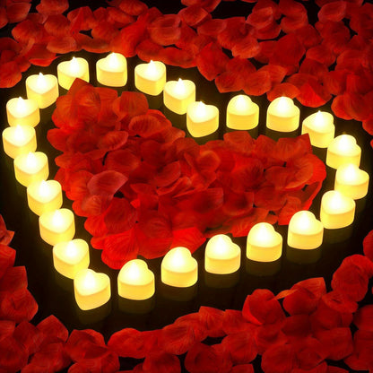 Set of 24 Flameless LED Tea Candles, Battery Operated for Romantic Occasions like Valentine's Day and Weddings