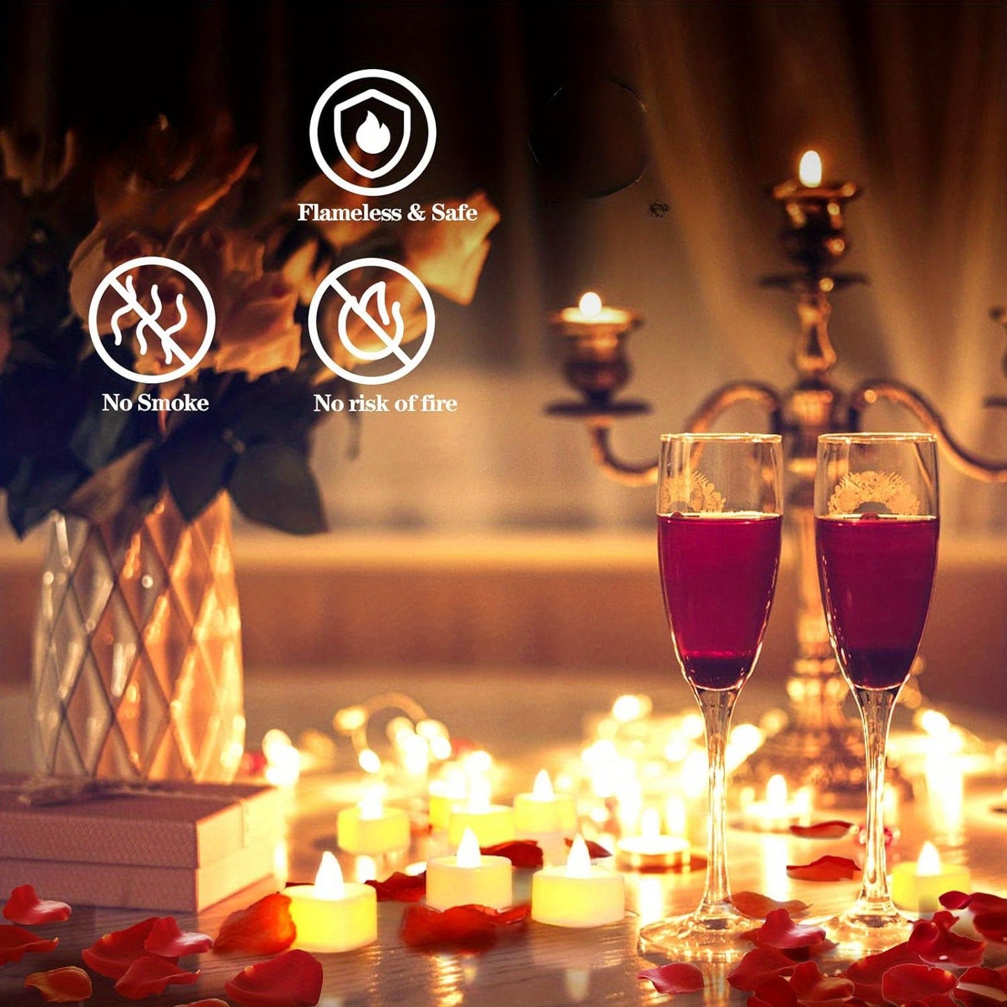 Set of 24 Flameless LED Tea Candles, Battery Operated for Romantic Occasions like Valentine's Day and Weddings