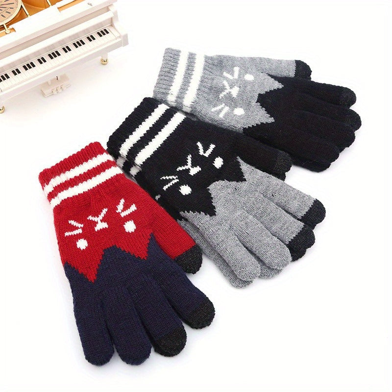 Stay warm and stylish with our Women's Winter Touch Screen Gloves featuring a cute Jacquard Cat Design. Made with flexible fingers and warm polyester material, these gloves are perfect for casual outdoor wear. Make sure to hand wash only for best