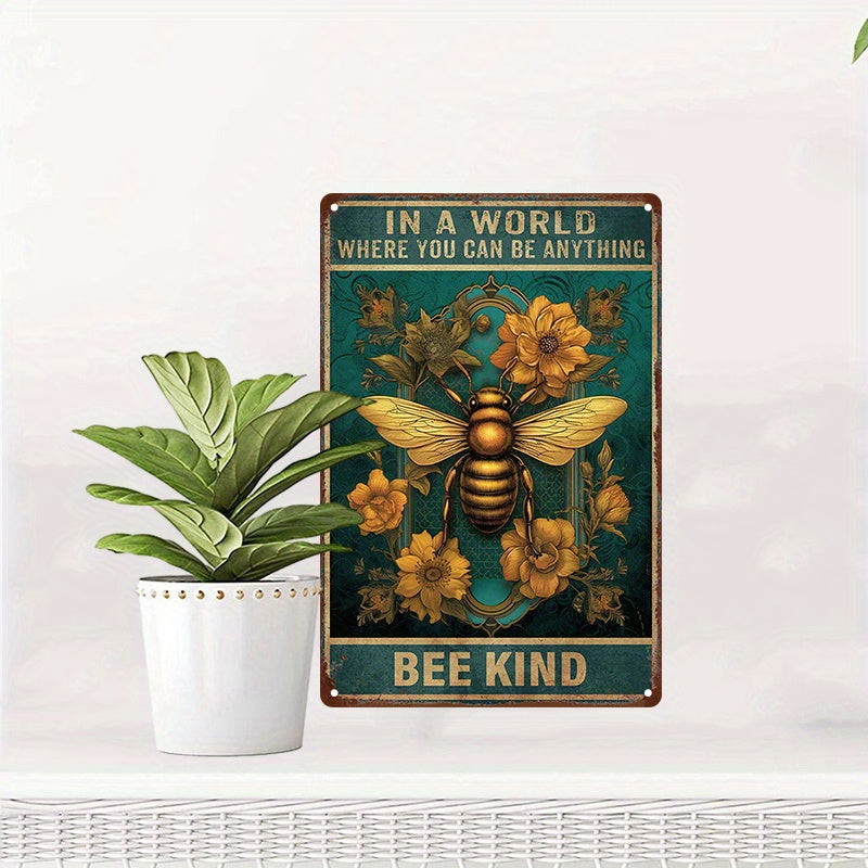 One piece of an original aluminum sign measuring 8x12 inches (20x30cm) featuring floral art posters of bees, perfect for hanging on the wall as a unique metal tin sign.