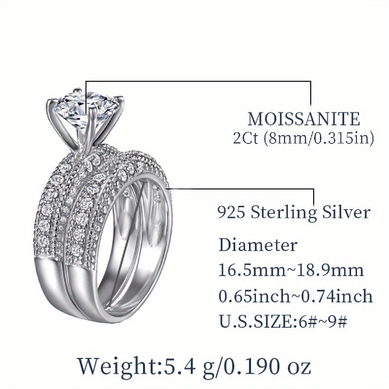 Beautiful 2ct Moissanite Stacking Rings - Allergy-Free S925 Sterling Silver, Ideal for Engagements & Weddings, Stylish Jewelry Gift for Any Occasion