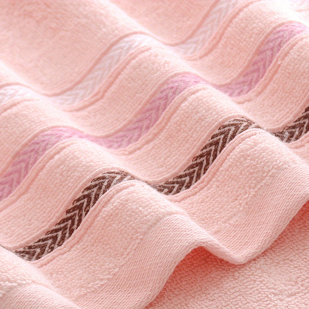 2 Soft Cotton Face Towels: Absorbent & Skin-Friendly, Striped Design, Reinforced Edges, 32.99cm x 72.01cm, Modern Style, Pink & Blue Shades, Bathroom Essentials, Plush Cotton Towels.