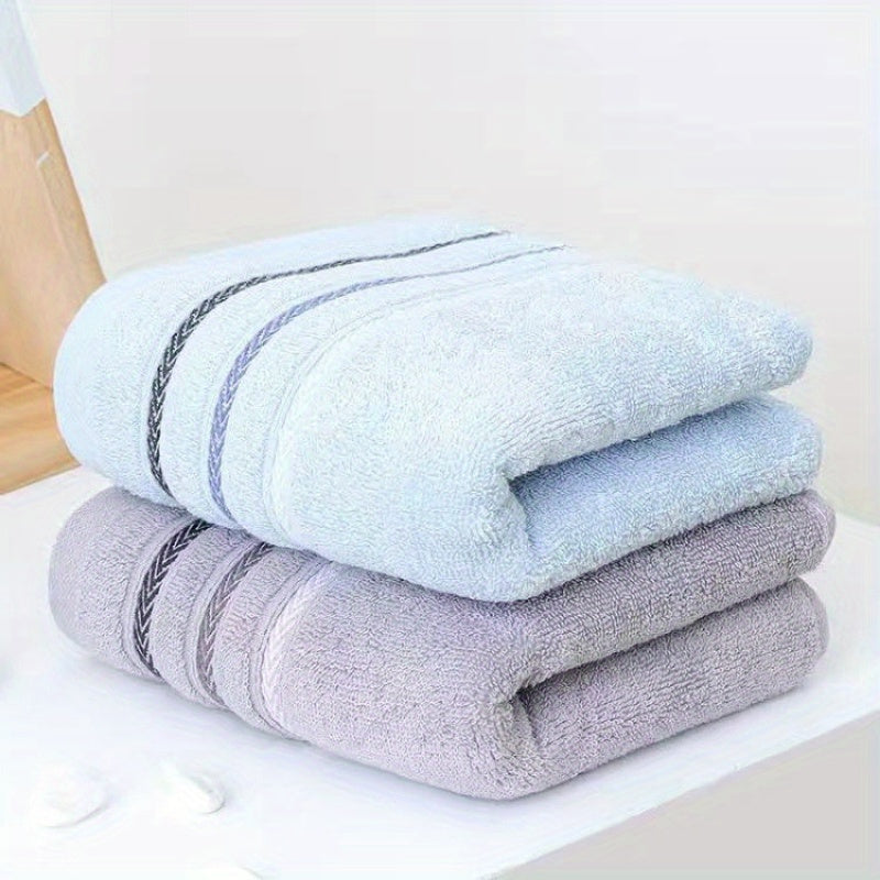 2 Soft Cotton Face Towels: Absorbent & Skin-Friendly, Striped Design, Reinforced Edges, 32.99cm x 72.01cm, Modern Style, Pink & Blue Shades, Bathroom Essentials, Plush Cotton Towels.