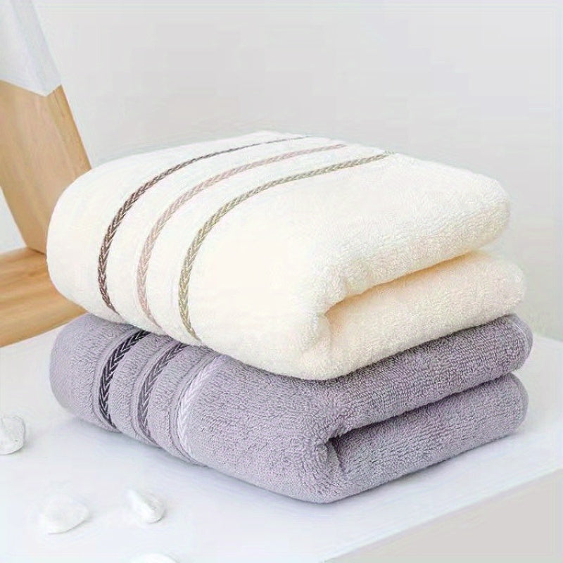 2 Soft Cotton Face Towels: Absorbent & Skin-Friendly, Striped Design, Reinforced Edges, 32.99cm x 72.01cm, Modern Style, Pink & Blue Shades, Bathroom Essentials, Plush Cotton Towels.