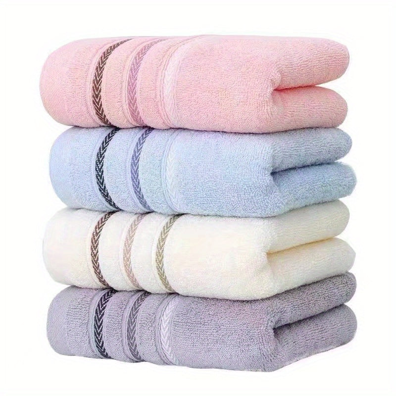 2 Soft Cotton Face Towels: Absorbent & Skin-Friendly, Striped Design, Reinforced Edges, 32.99cm x 72.01cm, Modern Style, Pink & Blue Shades, Bathroom Essentials, Plush Cotton Towels.