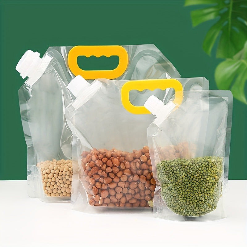 Storage Bag Set of 10, Reusable Food Preservation Bags with Convenient Output Mouth, Clear Household Sealing Bags for Rice, Flour, Nuts, Grains and more, Perfect for Kitchen Organization and Storage, Essential Kitchen Accessories