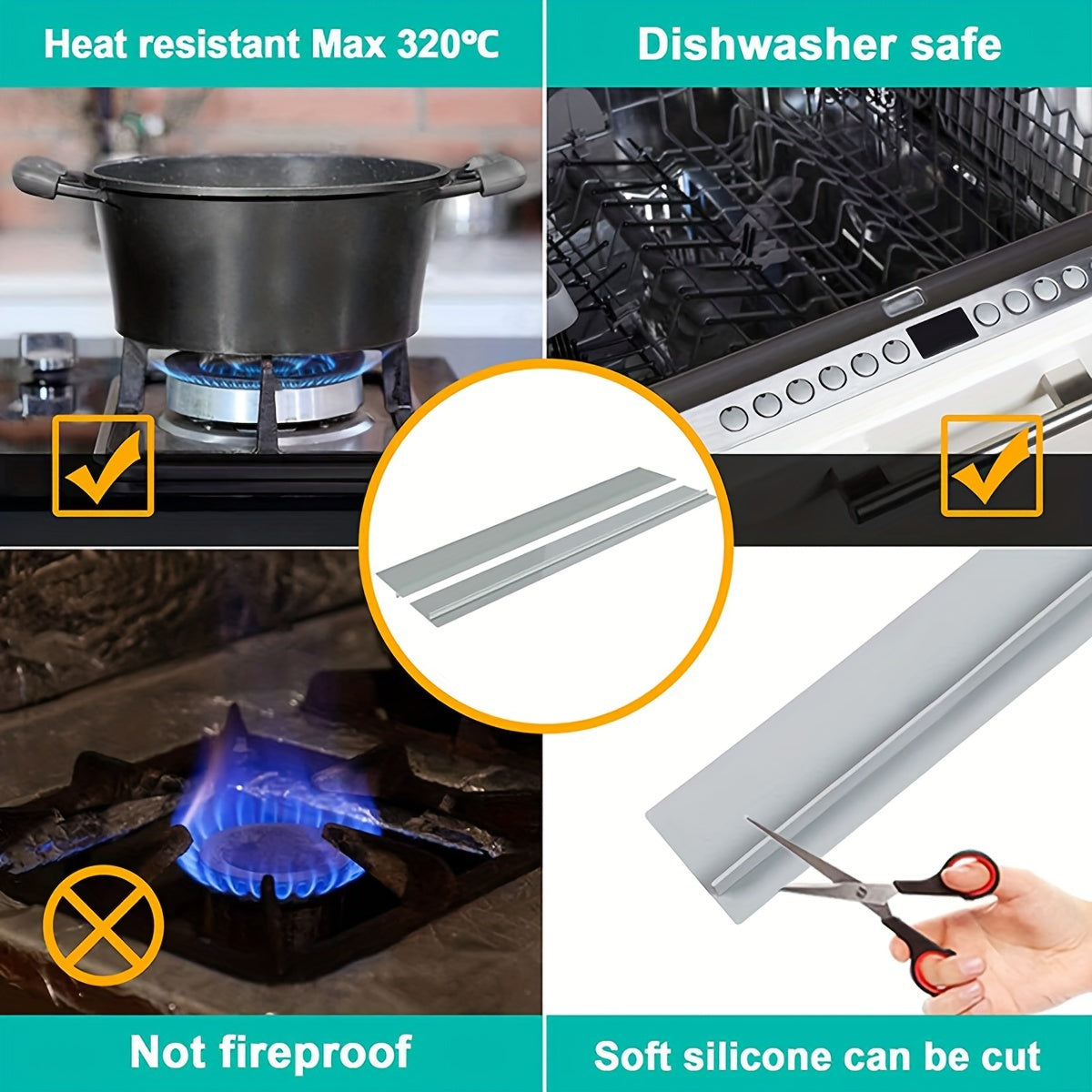 Protect your kitchen stove with the 1pc Counter Gap Cover. This anti-spill, oil and grease-proof sealing strip is perfect for gas ranges. It is easy to clean, heat-resistant, waterproof, dustproof, and blocks out dirt. Keep your home safe and clean with