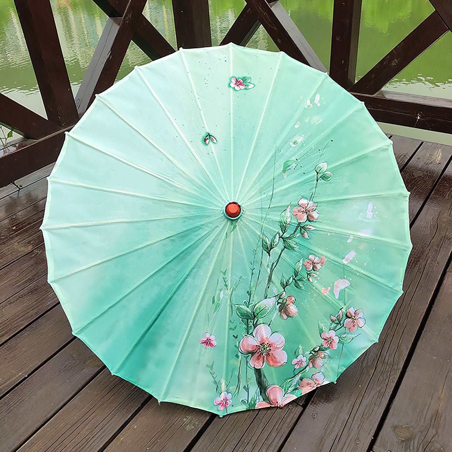 Chinese Flowers Parasol Umbrella with Cherry Blossom Sakura Floral design; perfect for weddings, parties, and sun protection.