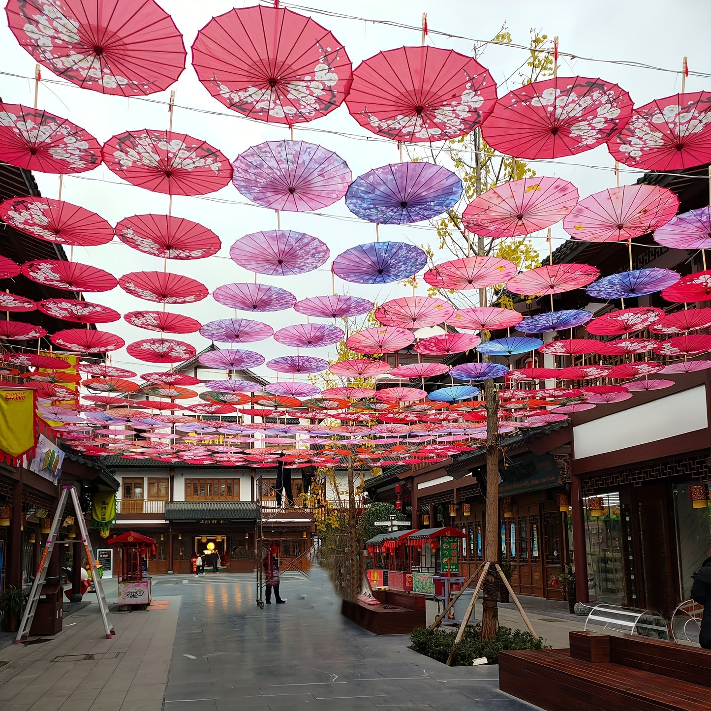 Chinese Flowers Parasol Umbrella with Cherry Blossom Sakura Floral design; perfect for weddings, parties, and sun protection.