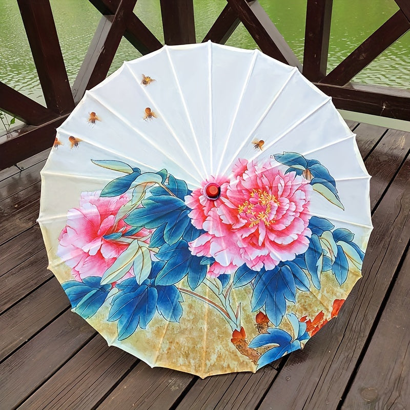 Chinese Flowers Parasol Umbrella with Cherry Blossom Sakura Floral design; perfect for weddings, parties, and sun protection.