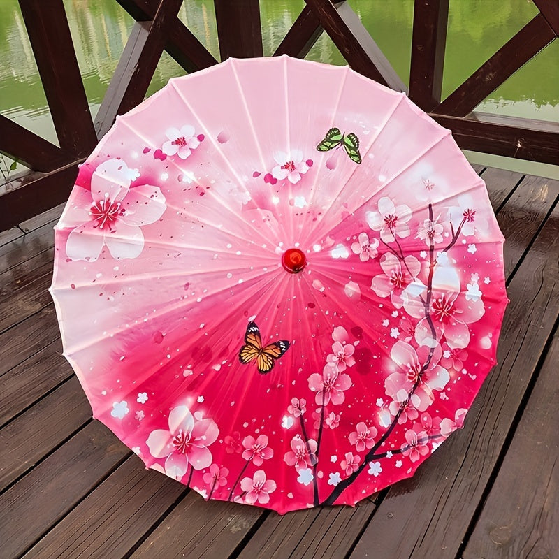 Chinese Flowers Parasol Umbrella with Cherry Blossom Sakura Floral design; perfect for weddings, parties, and sun protection.