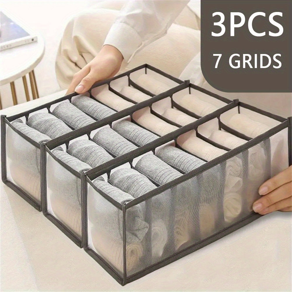 Set of 3 Drawer Style Underwear Fabric Wardrobe Storage Boxes with 7 Grids, Ideal for Organizing Pants and Jeans, Perfect for Halloween and Christmas Gifts