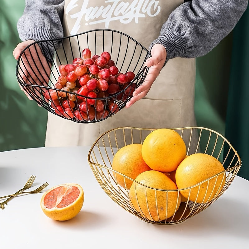 Modern iron fruit basket for storage and display of fruits, snacks, and bread in restaurant kitchens.