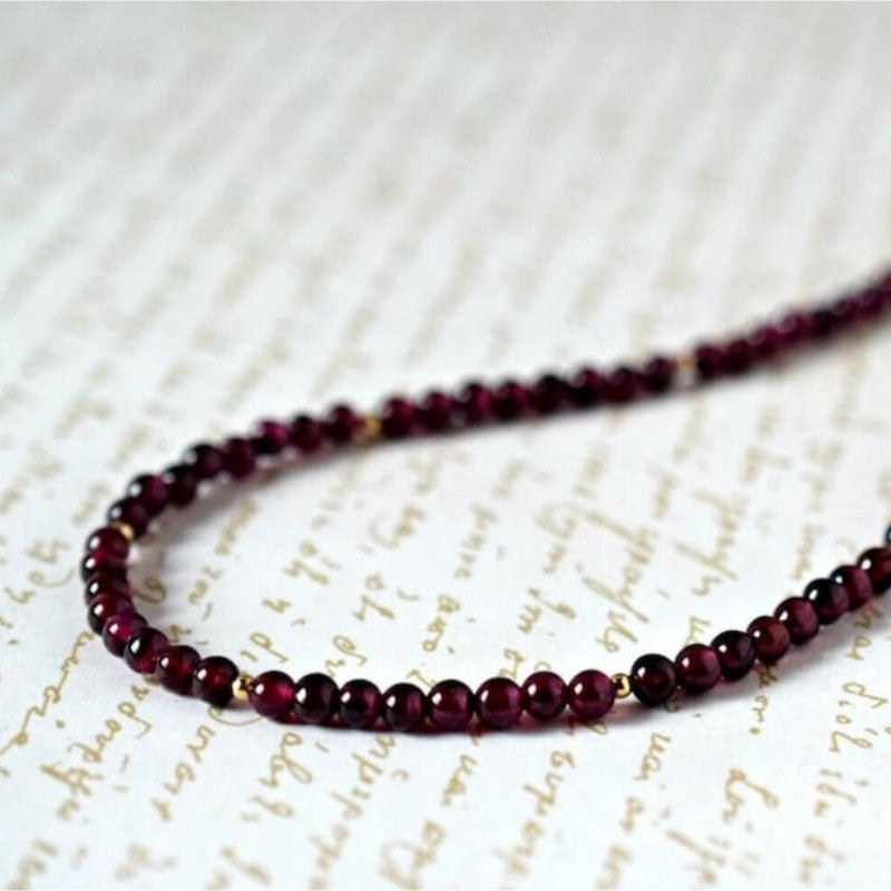 Beautiful Berry Red Garnet Beaded Necklace with a Minimalist Design, Stunning Gemstone Jewelry that makes the Perfect Gift for Women, a Delicate and Elegant Small Bead Necklace Style.