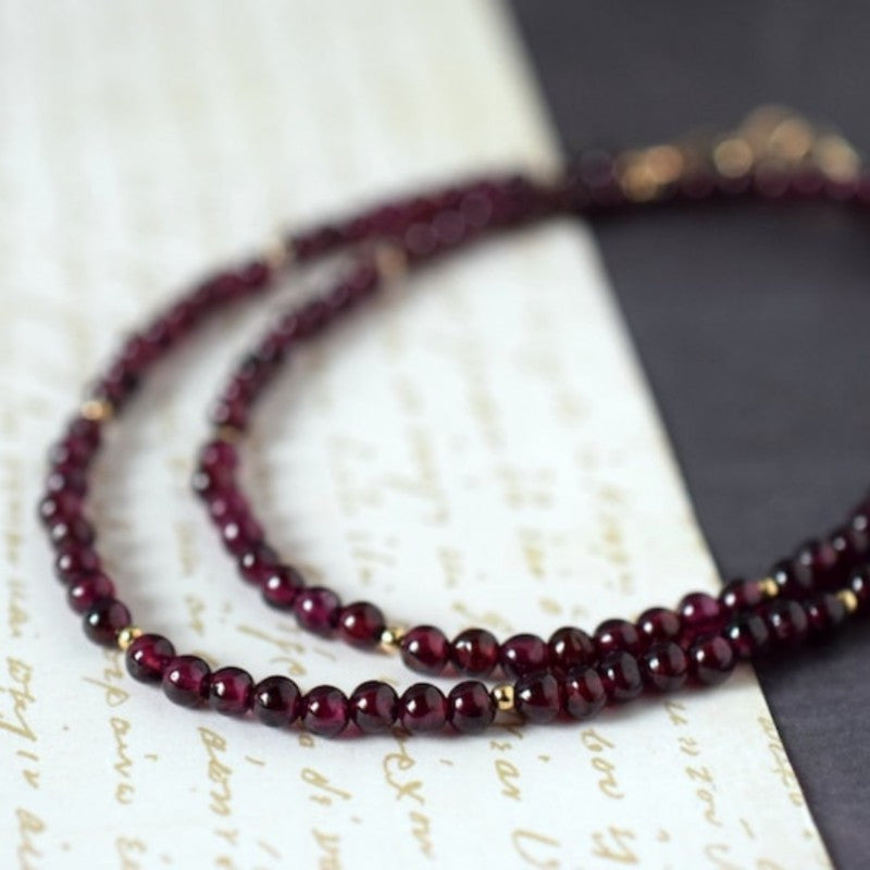 Beautiful Berry Red Garnet Beaded Necklace with a Minimalist Design, Stunning Gemstone Jewelry that makes the Perfect Gift for Women, a Delicate and Elegant Small Bead Necklace Style.