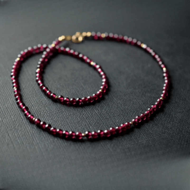 Beautiful Berry Red Garnet Beaded Necklace with a Minimalist Design, Stunning Gemstone Jewelry that makes the Perfect Gift for Women, a Delicate and Elegant Small Bead Necklace Style.