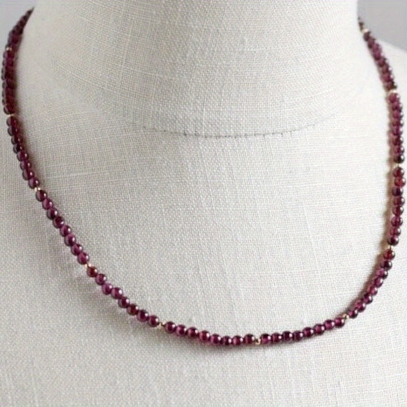 Beautiful Berry Red Garnet Beaded Necklace with a Minimalist Design, Stunning Gemstone Jewelry that makes the Perfect Gift for Women, a Delicate and Elegant Small Bead Necklace Style.