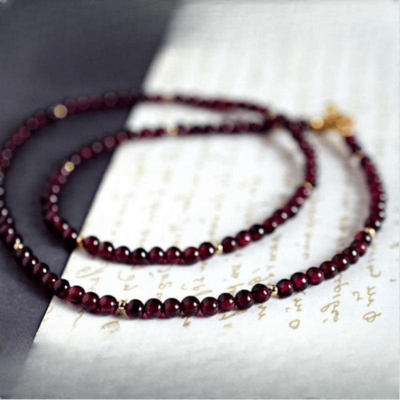 Beautiful Berry Red Garnet Beaded Necklace with a Minimalist Design, Stunning Gemstone Jewelry that makes the Perfect Gift for Women, a Delicate and Elegant Small Bead Necklace Style.