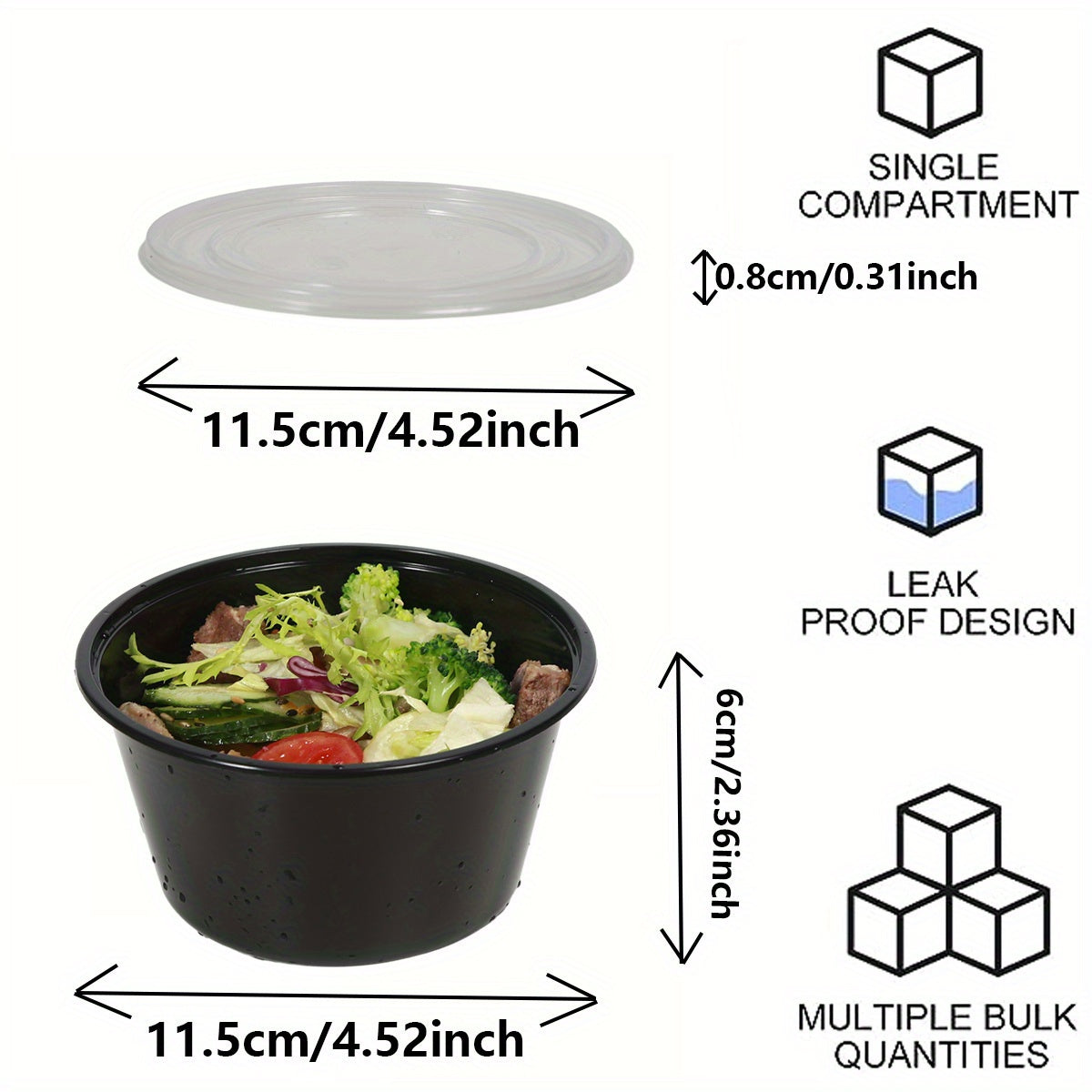 50 pieces of Meal Prep Containers with lids, made of plastic and having a capacity of 450ml/15.2oz. These containers can be used as To Go containers, Disposable Lunch Boxes, Bento Boxes, and are a handy kitchen accessory.