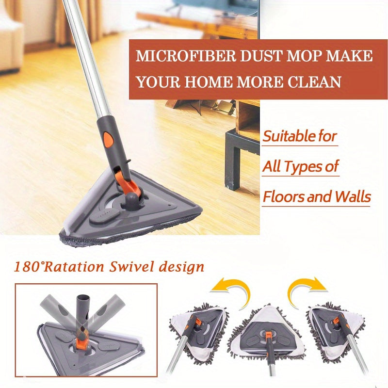 Extendable wall cleaning mop with 360° rotatable long handle measuring 215.9cm - comes with 6 microfiber pads for cleaning ceilings, windows, and floors in the bedroom, bathroom, and living room.