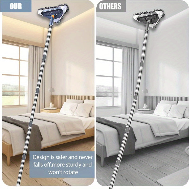 Extendable wall cleaning mop with 360° rotatable long handle measuring 215.9cm - comes with 6 microfiber pads for cleaning ceilings, windows, and floors in the bedroom, bathroom, and living room.