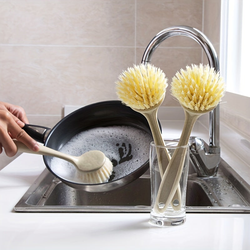 A set of 6 Pot Brushes with Long Handles for versatile kitchen cleaning. Includes Pot Washing Brush, Dishwashing Brush, Durable Scrub Brush for Pans and Pots, Countertop and Sink Scrub Brush. Ideal for cleaning supplies and tools.