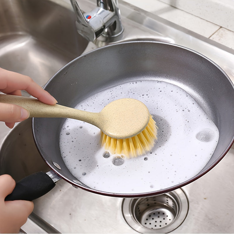 A set of 6 Pot Brushes with Long Handles for versatile kitchen cleaning. Includes Pot Washing Brush, Dishwashing Brush, Durable Scrub Brush for Pans and Pots, Countertop and Sink Scrub Brush. Ideal for cleaning supplies and tools.