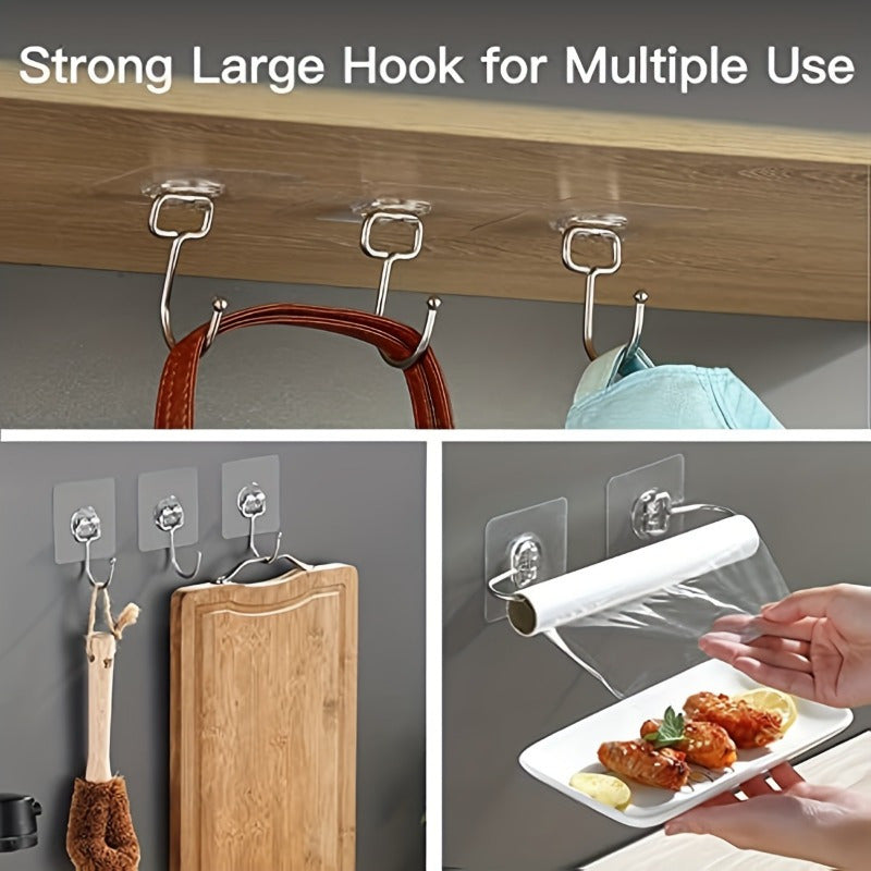 10 heavy-duty adhesive hooks for hanging heavy items, ideal for bathroom, kitchen, and home use, punch-free, traceless, waterproof, and rustproof.