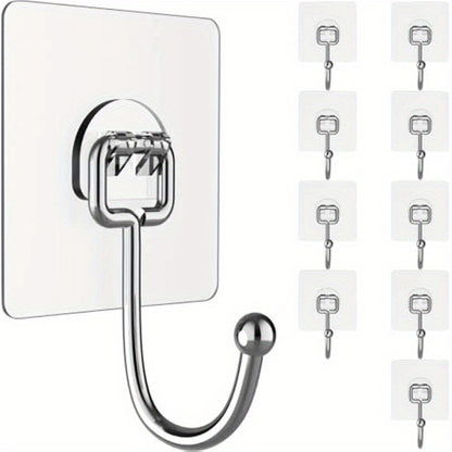 10 heavy-duty adhesive hooks for hanging heavy items, ideal for bathroom, kitchen, and home use, punch-free, traceless, waterproof, and rustproof.