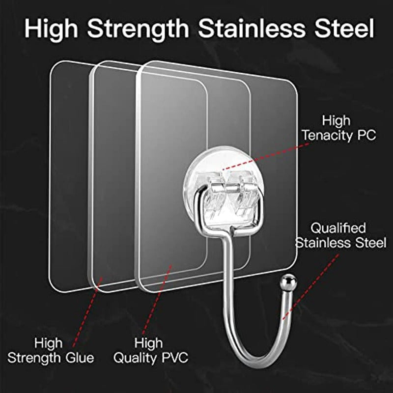 10 heavy-duty adhesive hooks for hanging heavy items, ideal for bathroom, kitchen, and home use, punch-free, traceless, waterproof, and rustproof.