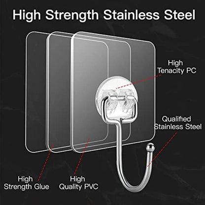 10 heavy-duty adhesive hooks for hanging heavy items, ideal for bathroom, kitchen, and home use, punch-free, traceless, waterproof, and rustproof.