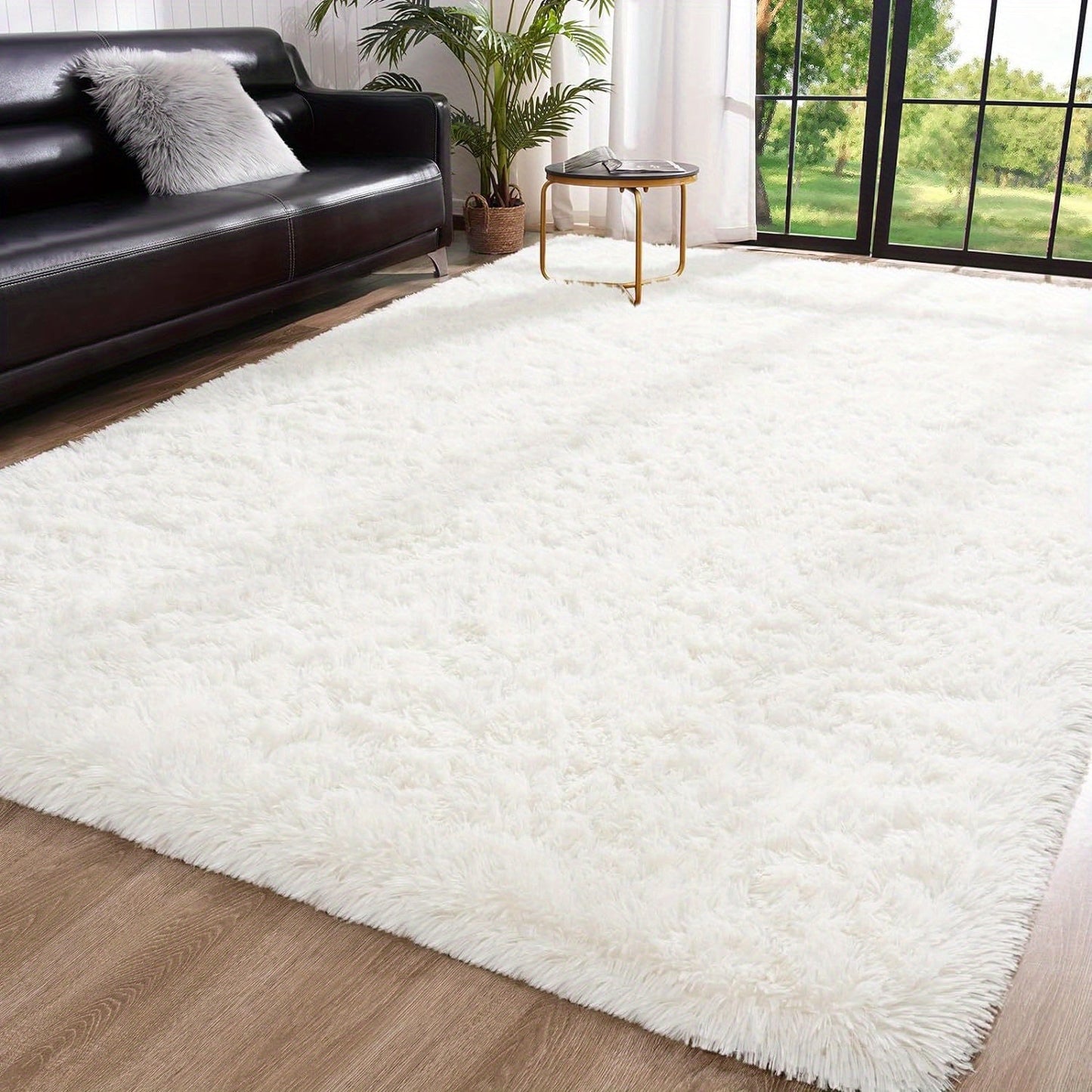 Soft and fluffy long plush silk fleece material carpet rug, featuring a Nordic style light luxury tie-dye design. This rectangle floor carpet has a non-slip bottom and is soft and comfortable with a non-shedding shaggy texture. It is stylish, machine